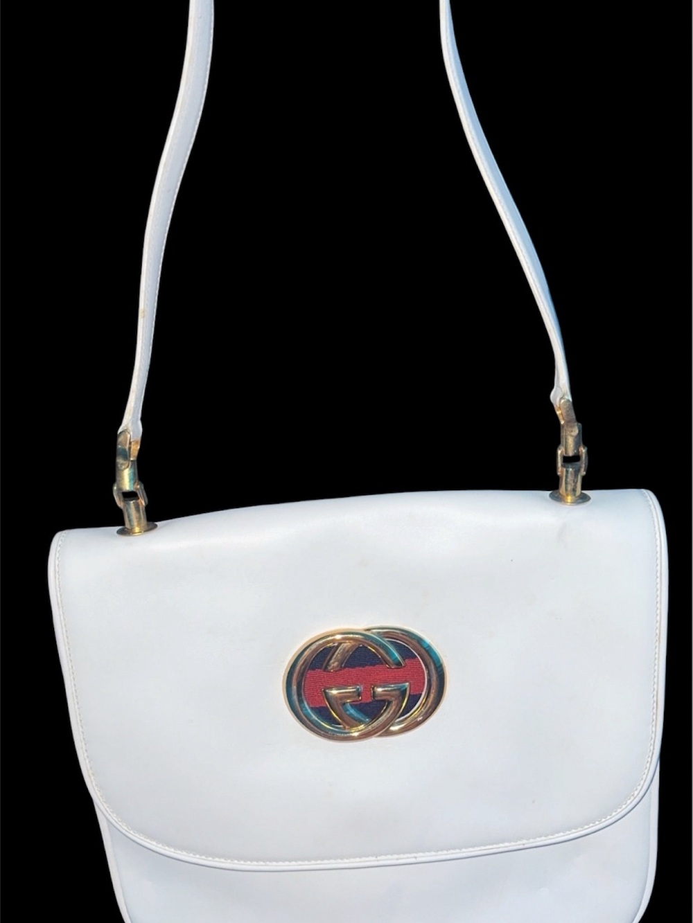 Gucci White Leather Shoulder Bag/Messenger Bag with Interlocking Logo